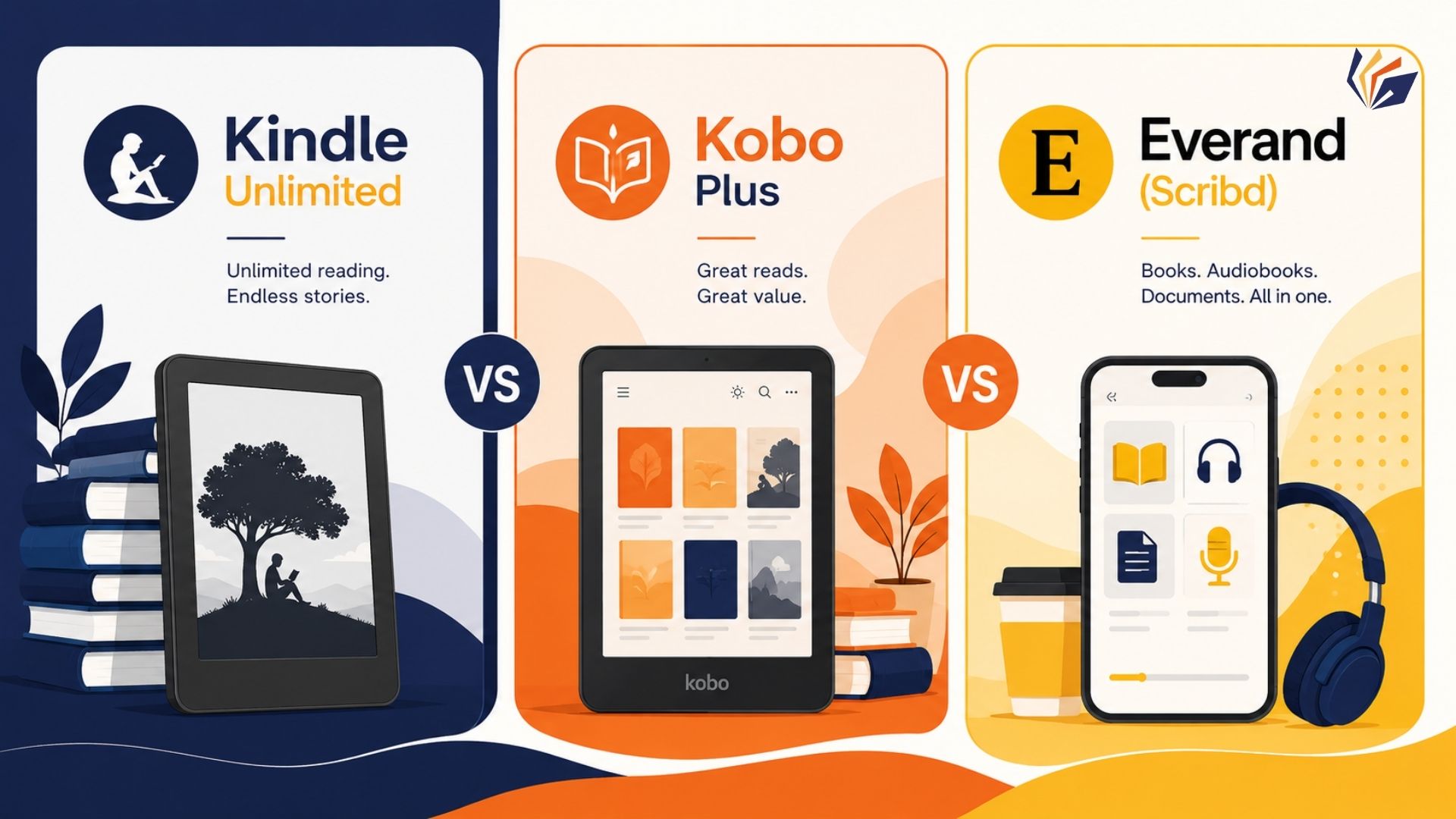 Kindle Unlimited vs Kobo Plus vs Everand comparison - best eBook subscription platforms for authors and readers